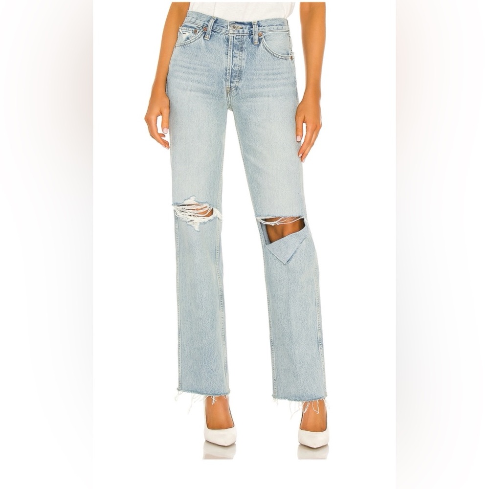 90’s high rise loose.   Color: breezy indigo with rips